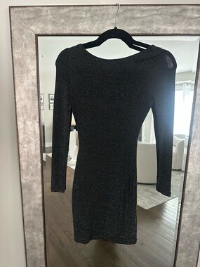 Lulu's Black Sparkle Long-Sleeve Bodycon Dress